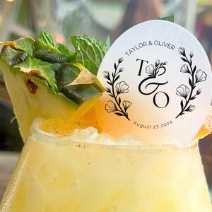 50 Personalized Edible Wafer Paper Drink Toppers: Wedding Cocktail Garnish