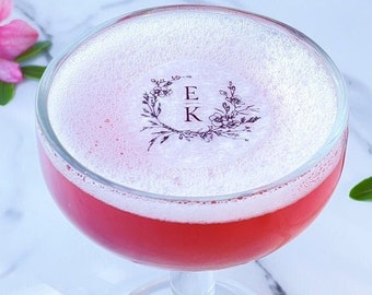 Personalized Edible Wafer Paper Drink Toppers: Initial Monogram Wreath