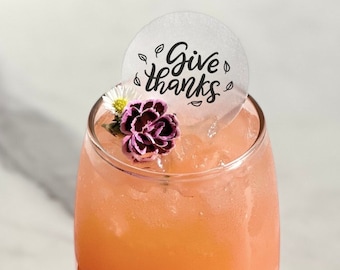 50 Edible Drink Toppers & Cup Cake Garnish | Give Thanks | Party Favors Gift Cocktail for Bartending Art Thanksgiving Friendsgiving Lover