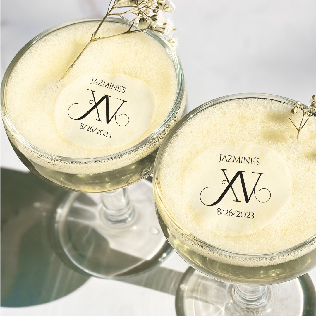 50 Personalized Edible Drink Toppers Quinceañera XV Design | Custom Wafer Paper Cocktail Napkins Garnish Drink Stirrers for Wedding Cocktail