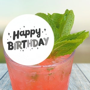 50 adornos comestibles para bebidas de feliz cumpleaños para decoración de recuerdo de fiesta negra, cartel de cóctel, amantes de la guarnición