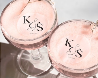 50 Personalized Edible Cupcake Topper and Cocktail Drink Garnish Discs | Initials Bride Art | Bridal Shower and Wedding Reception Decoration