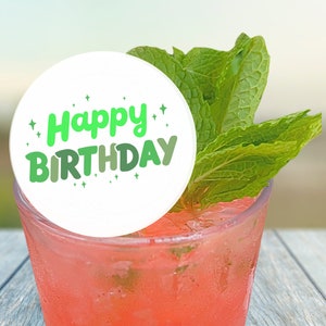 50 adornos comestibles para bebidas de feliz cumpleaños para decoración de recuerdo de fiesta verde, cartel de cóctel, amantes de la guarnición