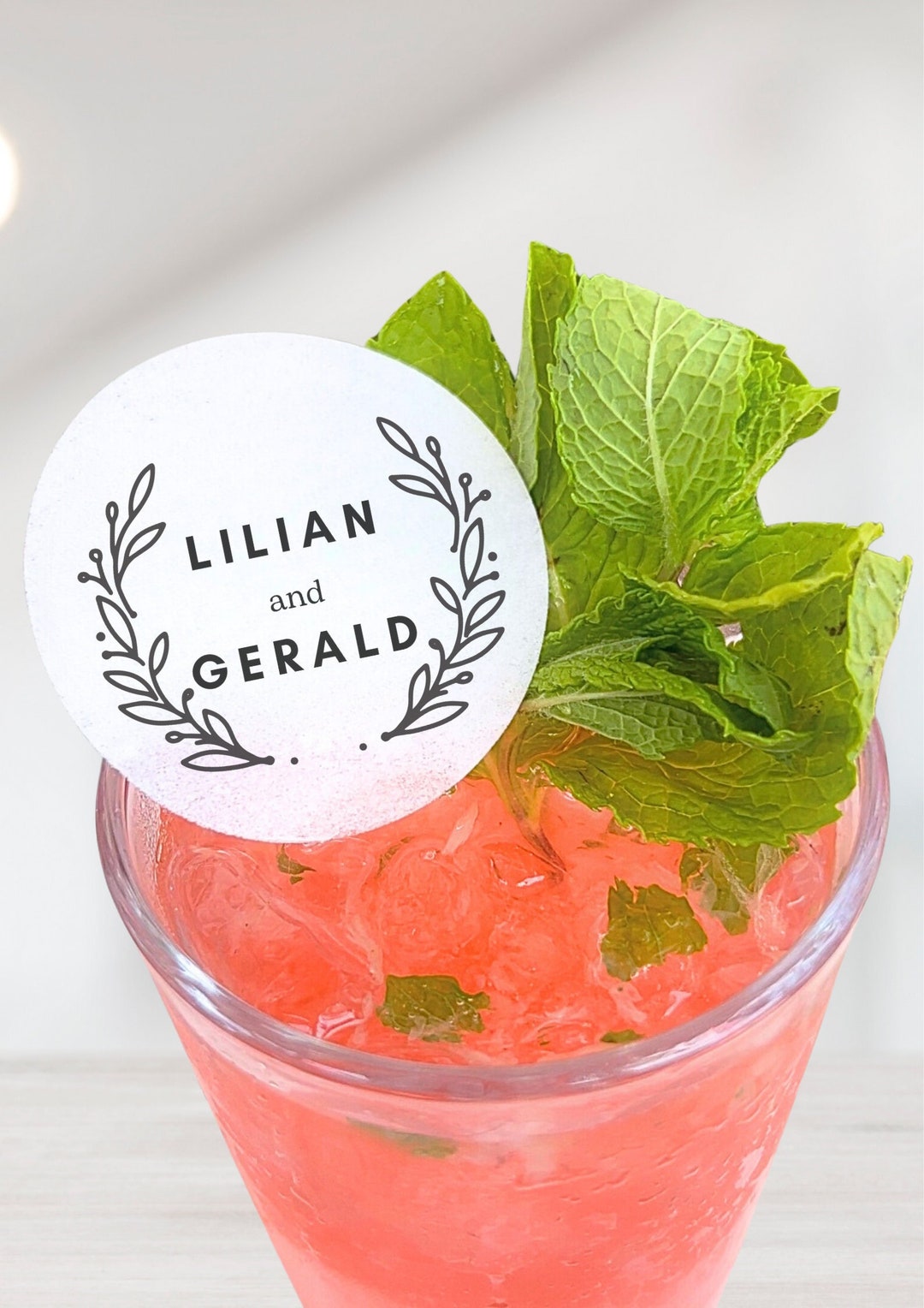 Personalized Edible Wafer Paper Drink Toppers | Leaf Wreath - Etsy