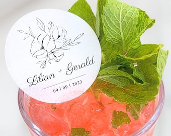 50 Personalized Floral Edible Cupcake & Drink Toppers: Wedding, Bridal Shower