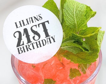 50 Personalized Edible Drink Toppers Classic Western font | Custom Wafer Paper Cocktail Napkins Garnish Drink Stirrers for Wedding dinner