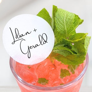 50 Personalized Edible Wafer Paper Drink Toppers: Wedding Cocktail Garnish