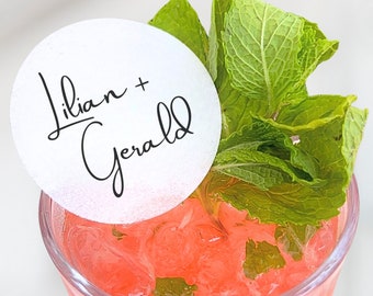 50 Personalized Edible Wafer Paper Drink Toppers: Wedding Cocktail Garnish