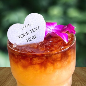 50 Heart Shaped Edible Cocktail Toppers Custom Text for Wedding Party Favors Gift for Cocktail Garnish Lovers