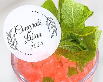 50 Personalized Edible Wafer Paper Drink Toppers: Cursive Elegance