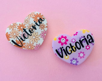 Personalised Magnetic Floral Heart Name Badge