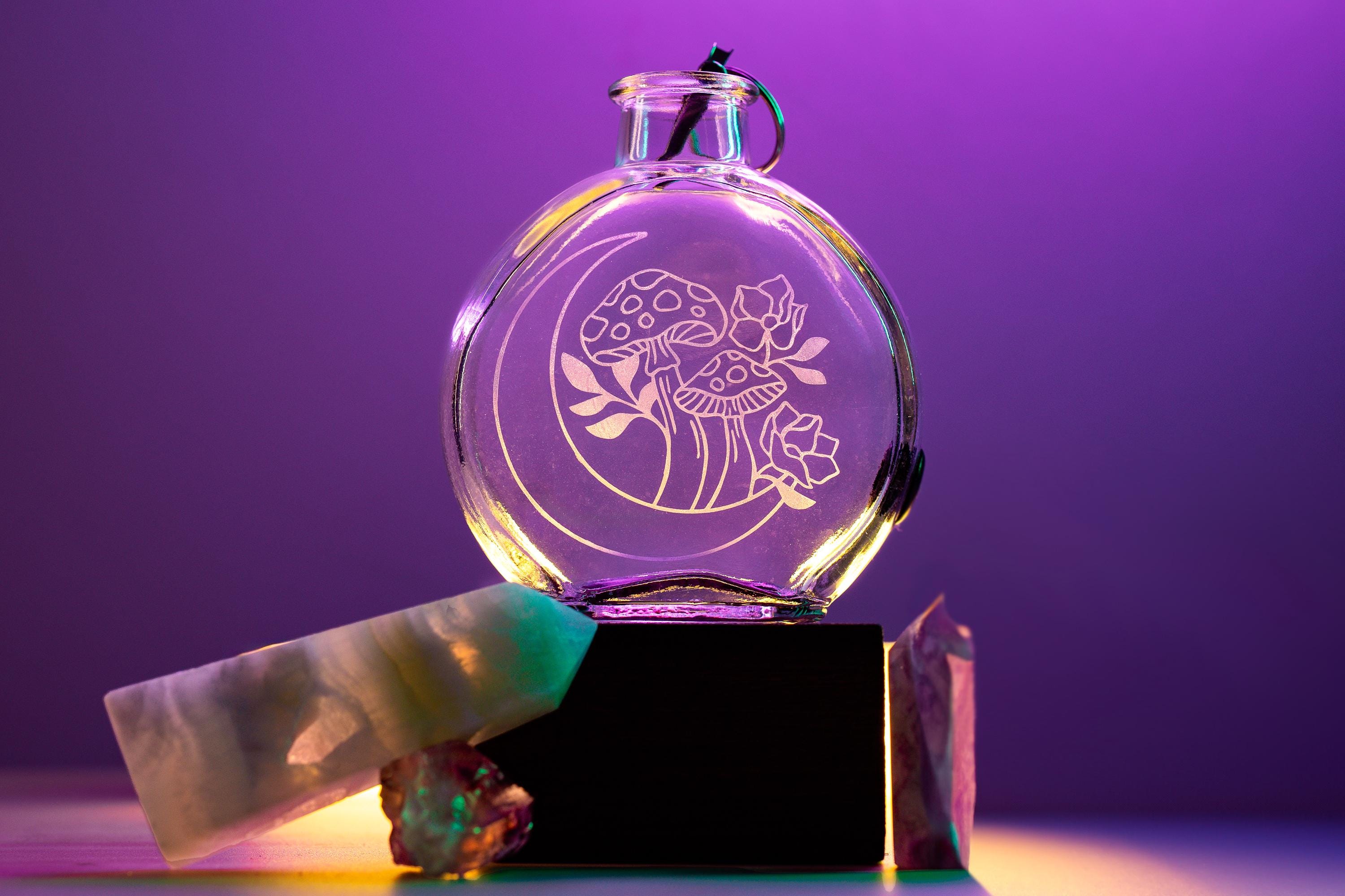 Mushrooms and Moon Glass Incense Bottle Burner by AmaZen Glass Co.