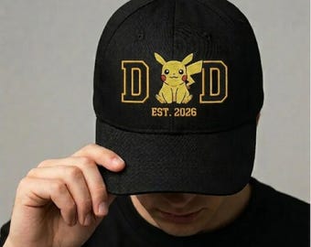 DAD Pikachu Embroidered Baseball Cap Custom Dad Hat, Cute Pikachu Design Personalized Father’s Day Gift for Dad, Grandpa Pokemon Lover