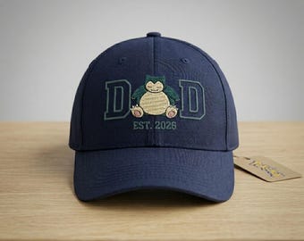 DAD Snorlax Embroidered Baseball Cap Custom Dad Hat, Cute Snorlax Design Personalized Father’s Day Gift for Dad, Grandpa Pokemon Lover