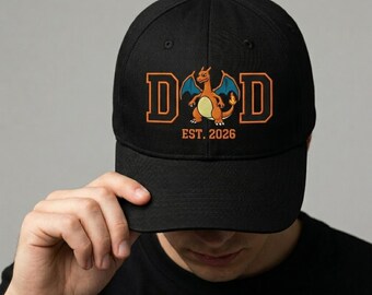 DAD Charizard Embroidered Baseball Cap Custom Year Dad Hat, Vintage Unisex Dad Hat, Pokemon Fan Gift for Father’s Day
