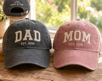 Personalized Dad Mom Embroidered Hat Custom EST Year Baseball Cap, New Parents Gift for Father’s Day Mother’s Day