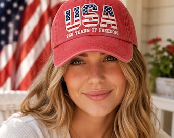 USA 250th Anniversary Embroidered Washed Cap, Patriotic American Flag Baseball Hat, 1776-2026 Gift for Men and Women