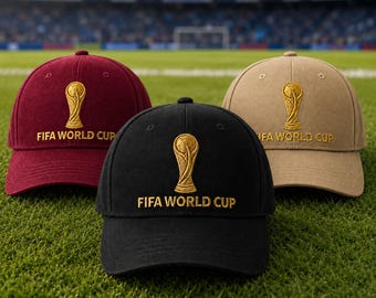 World Cup Trophy Embroidered Hat, Soccer Fan Souvenir Cap, Football Tournament Dad Hat Gift for Him, International Football Tournament Hat