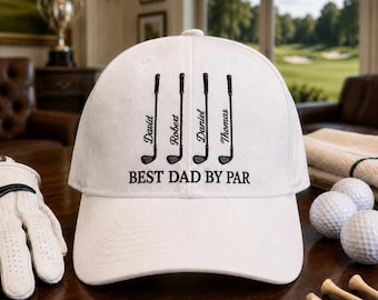 Personalized Best Dad By Par Cap Custom Name Golf Hat, Father’s Day Golf Gift for Dad, Grandpa Golf Lover Gift for Him