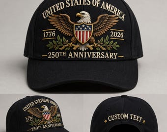 Custom United States 250th Anniversary Hat Embroidered Patriotic Eagle Cap, American Independence Gift, 1776-2026 American Flag