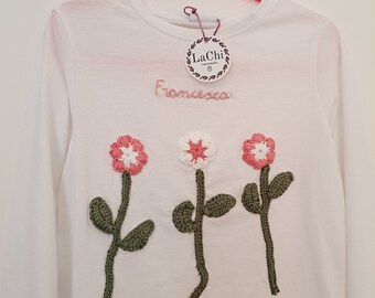 Granny Tshirt - Maglietta bimba uncinetto e ricamo