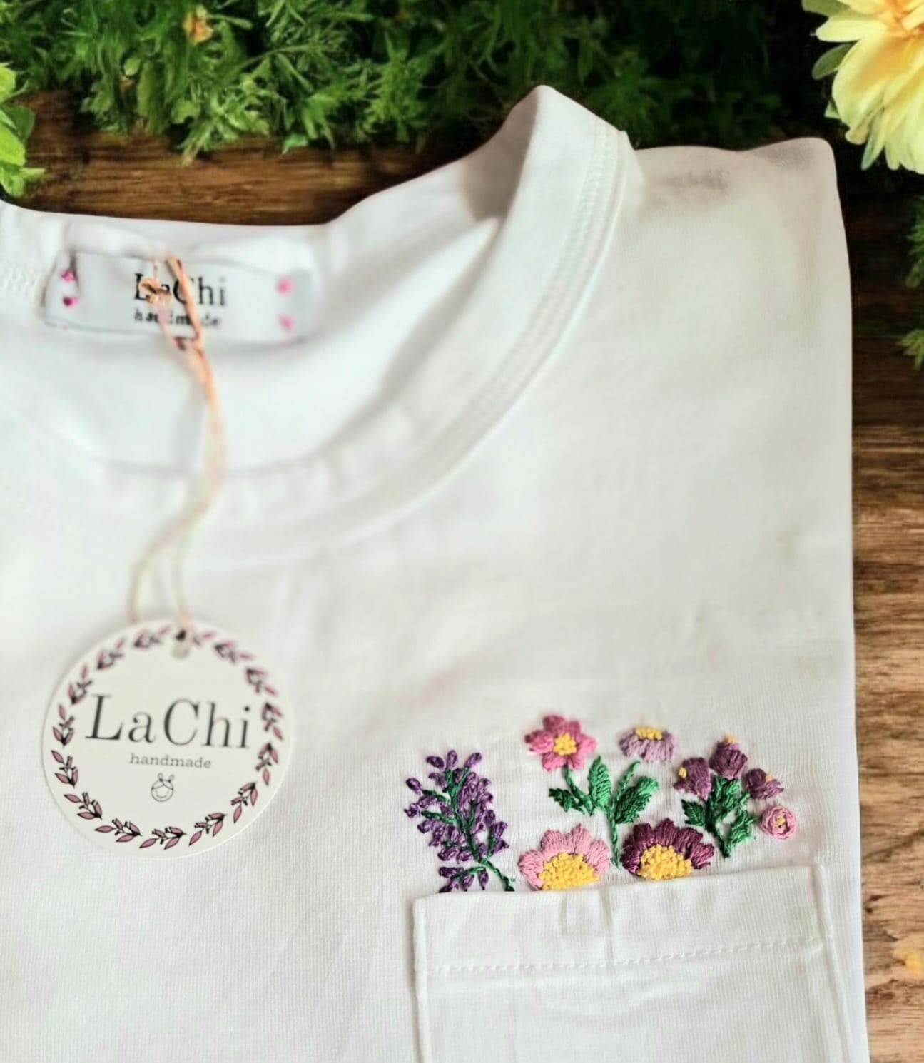 Hand Embroidered Flower T-shirt, Which Peek Out From the