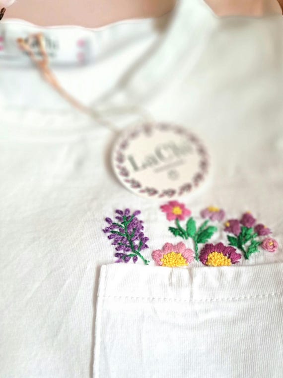 Hand Embroidered Flower T-shirt, Which Peek Out From the