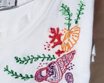 Hand-embroidered T-shirt With Colorful Shells and Corals - Etsy
