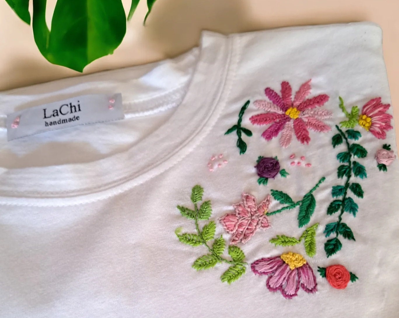 Hand Embroidered T-shirt With Colorful Flowers. - Etsy