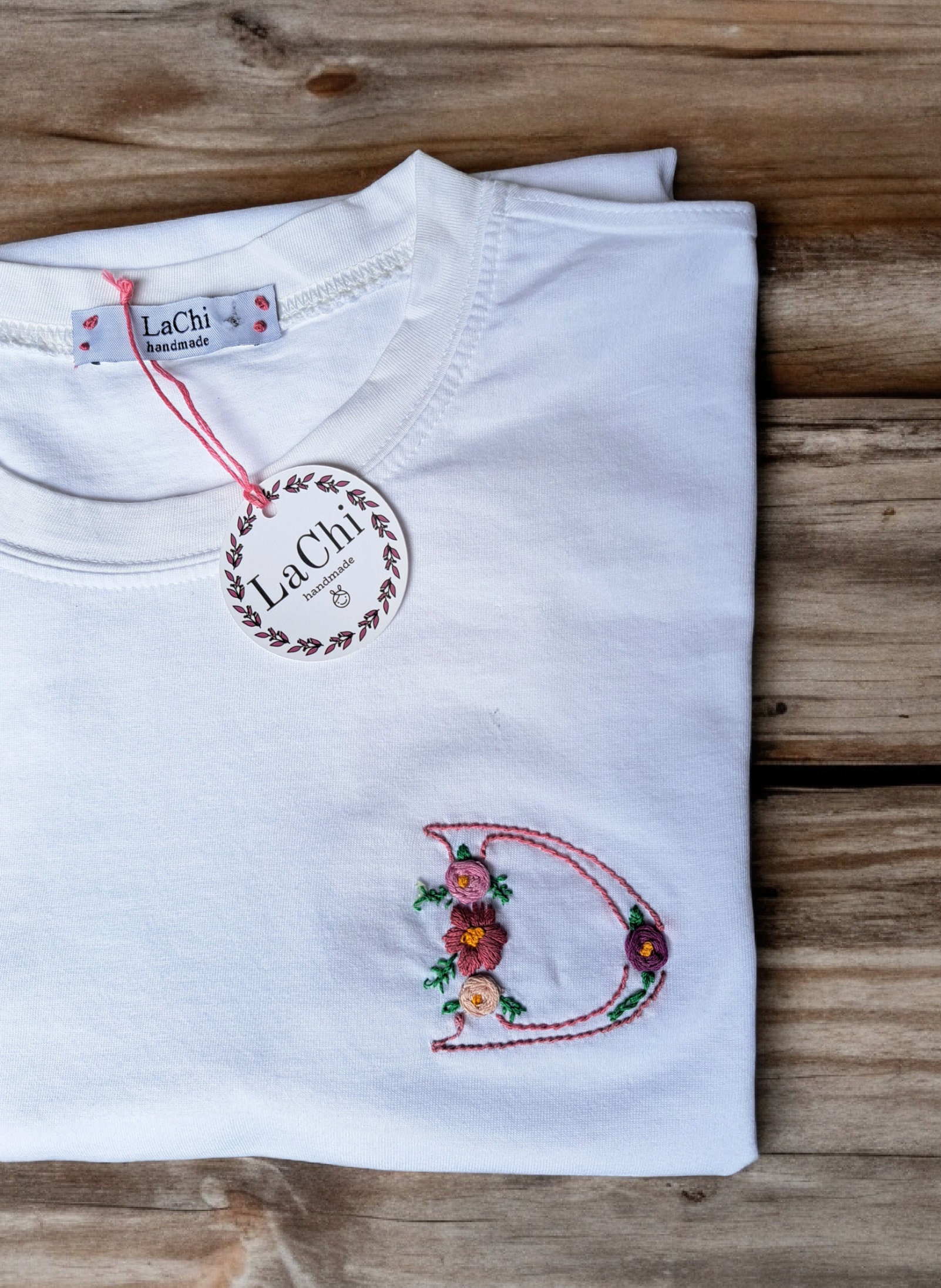 Personalized T-shirt With Hand-embroidered Floral Initial. - Etsy