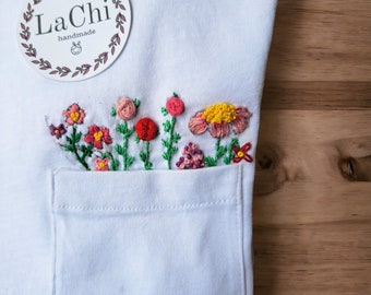 Hand Embroidered Floral Pocket Shirt – Tiny Flowers Blooming from a Pocket.