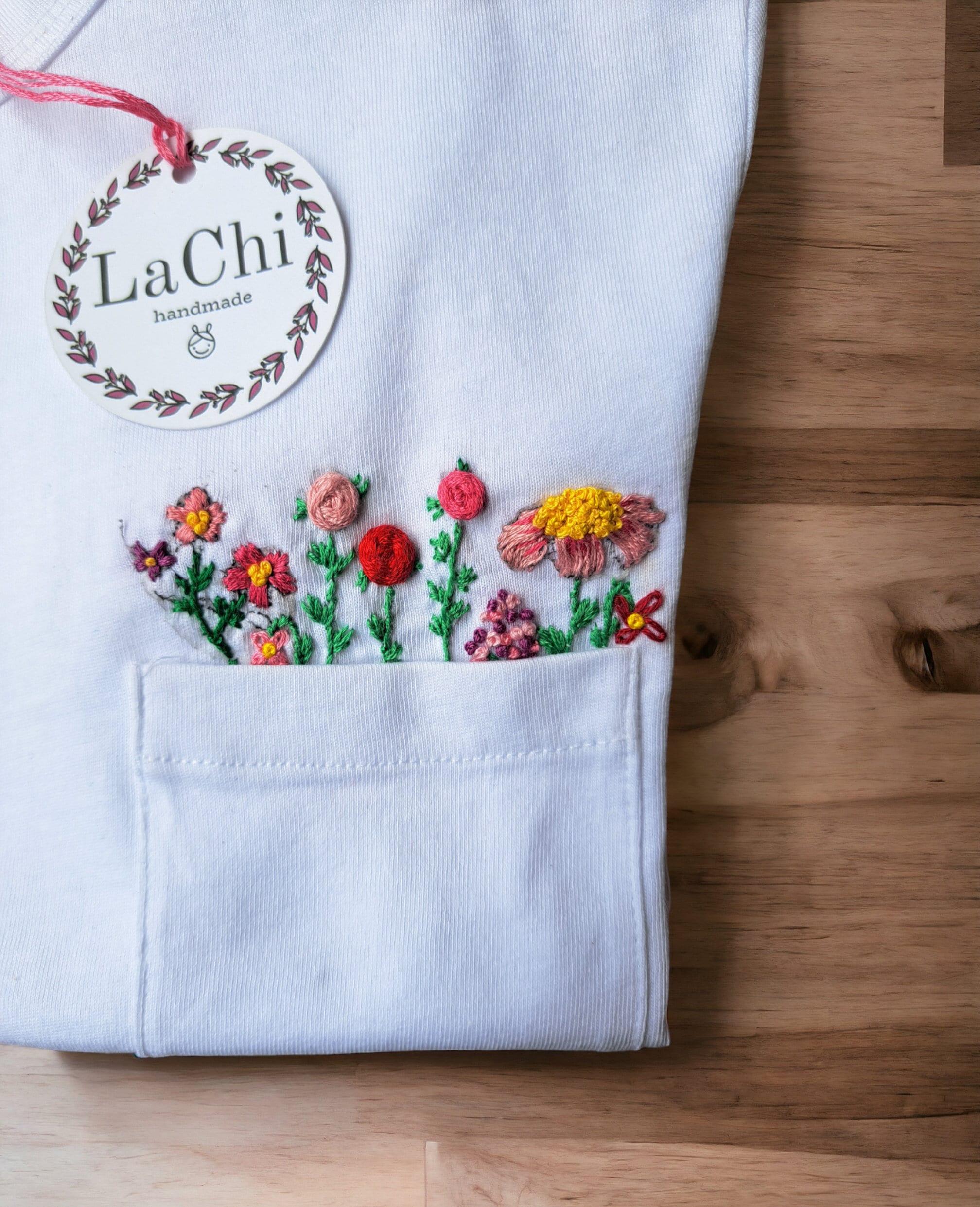 Hand Embroidered Floral Pocket Shirt – Tiny Flowers Blooming From