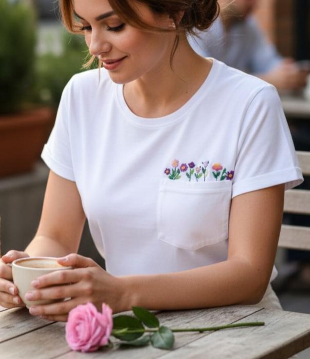 Hand Embroidered Floral Pocket Shirt – Tiny Flowers Blooming From