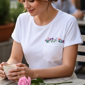 Hand Embroidered Floral Pocket Shirt – Tiny Flowers Blooming from a Pocket.