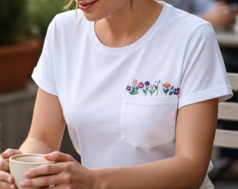 Hand Embroidered Floral Pocket Shirt – Tiny Flowers Blooming From