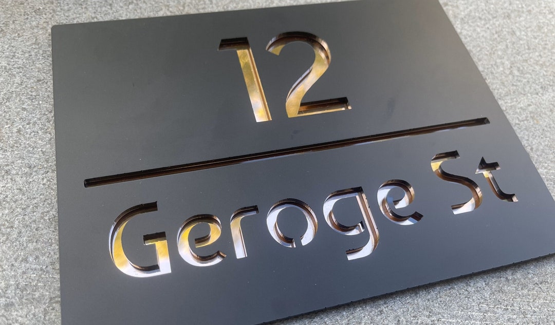 Laser Cut Acrylic Mirror Modern House Numbers Address Sign House Address Sign House Plaque