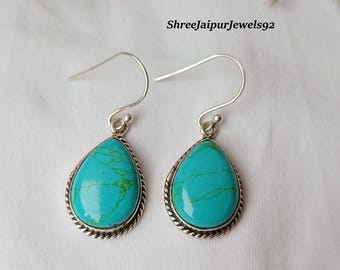Kingman Mohave Turquoise Pear Shape Sterling Silver Earrings