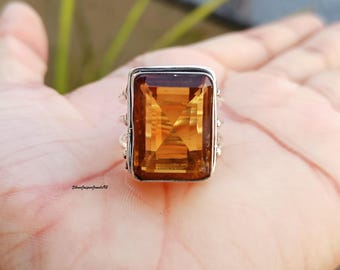 Sterling Silver Citrine Ring, Boho Hippie Style Gemstone Jewelry