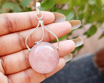 Rose Quartz Pendant, Women Pendant, 925 Sterling Silver Pendant, Handmade Pendant, Gemstone Pendant, Beautiful Pendant, Valentine's Day Gift