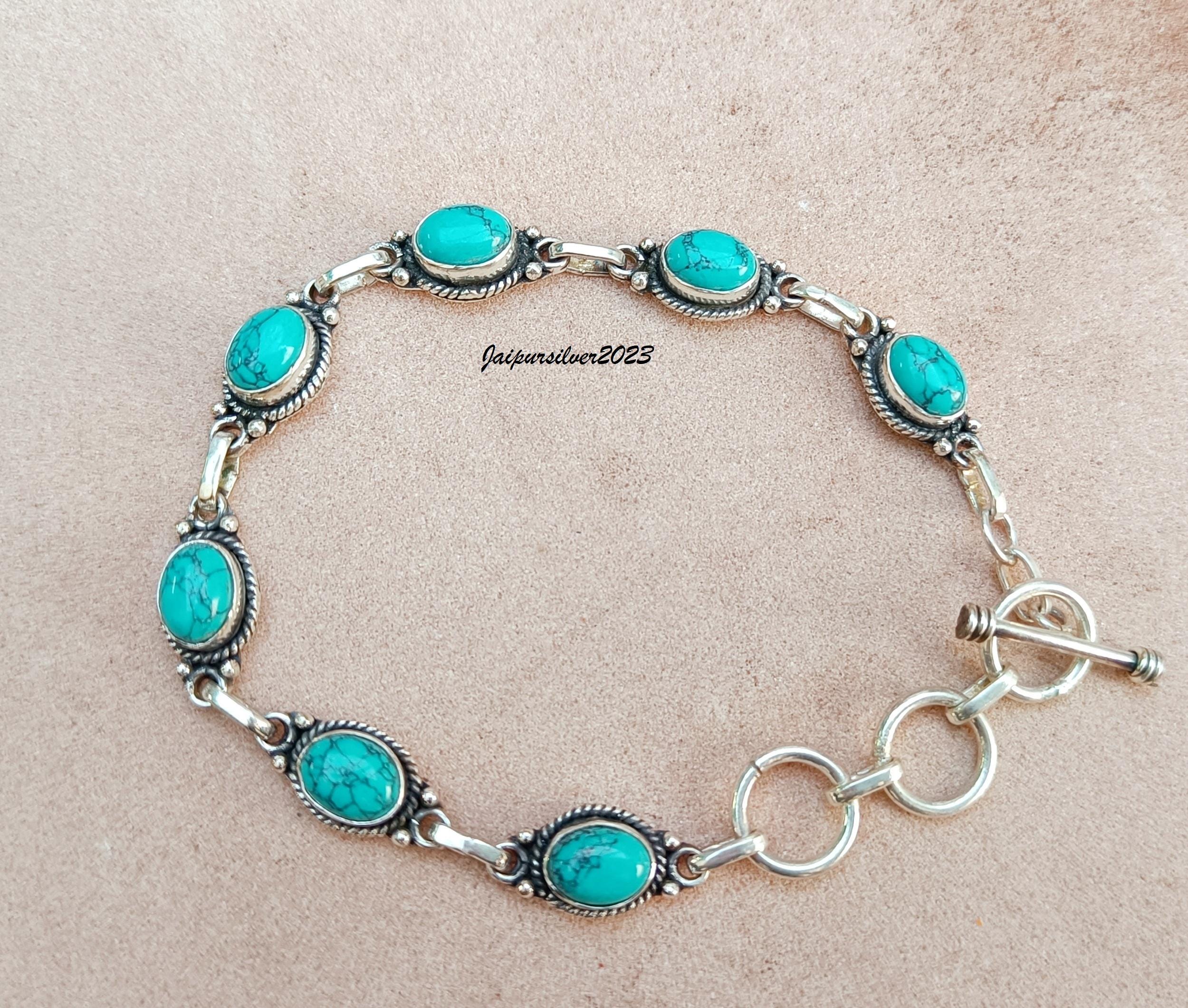 Handmade Turquoise Bracelet: 925 Sterling Silver Gemstone Jewelry