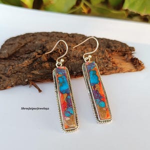 Pink Oyster Turquoise 925 Silver Earrings: Boho Gemstone Jewelry