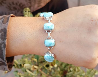 Larimar 925 Silver Gemstone Bracelet: Designer Wedding Jewelry