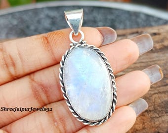 Handgemaakte maansteenhanger, 925 sterlingzilver, boho-sieraden