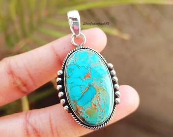 Ciondolo in argento sterling con turchese del Mojave, gioiello boho con pietre preziose