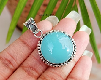 Aqua Chalcedony Pendant, 925 Silver Pendant, Handmade Pendant, Aqua Necklace, Women Pendant, Chalcedony Jewelry, Gift For Her, Birthday Gift