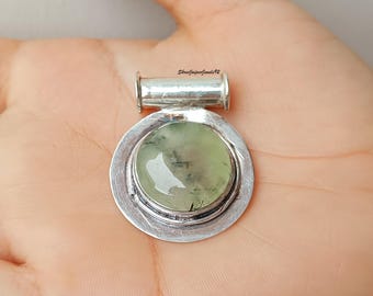 Prehnite Gemstone Pendant: 925 Sterling Silver, Designer Style