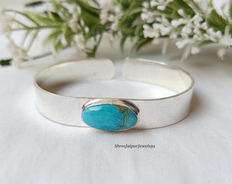 Handmade Mohave Turquoise Sterling Silver Bangle: Gemstone Cuff Bracelet