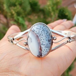 Dendritic Opal Bangle: Handmade 925 Sterling Silver Boho Bracelet
