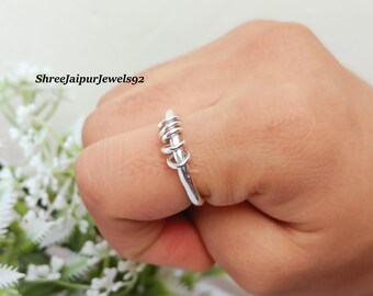 Handmade Sterling Silver Coil Band Ring, Adjustable Boho Jewelry