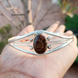Ammonite Bangle: Handmade 925 Sterling Silver Boho Cuff